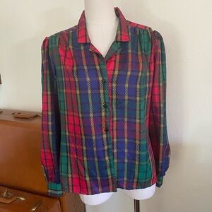Vintage G.W. Plaid Magenta Plaid Grandma core academia 10 1980s boxy blouse